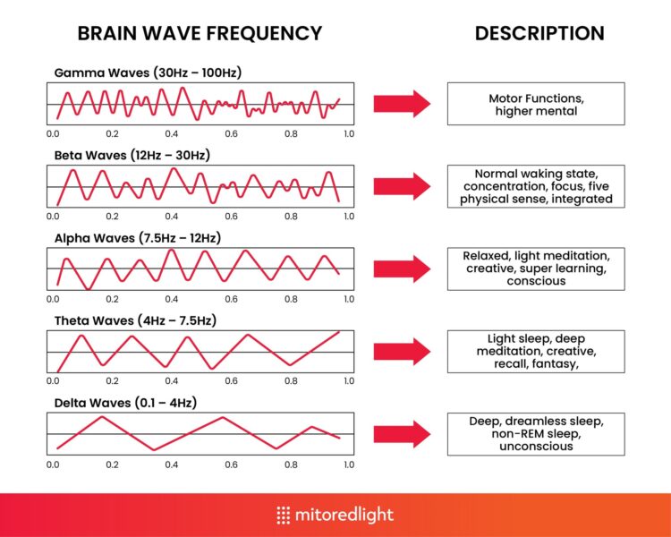 Red light therapy pulse frequencies for brain